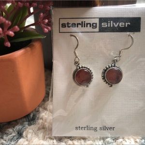 Sterling silver orange-rust garnet dangle earrings